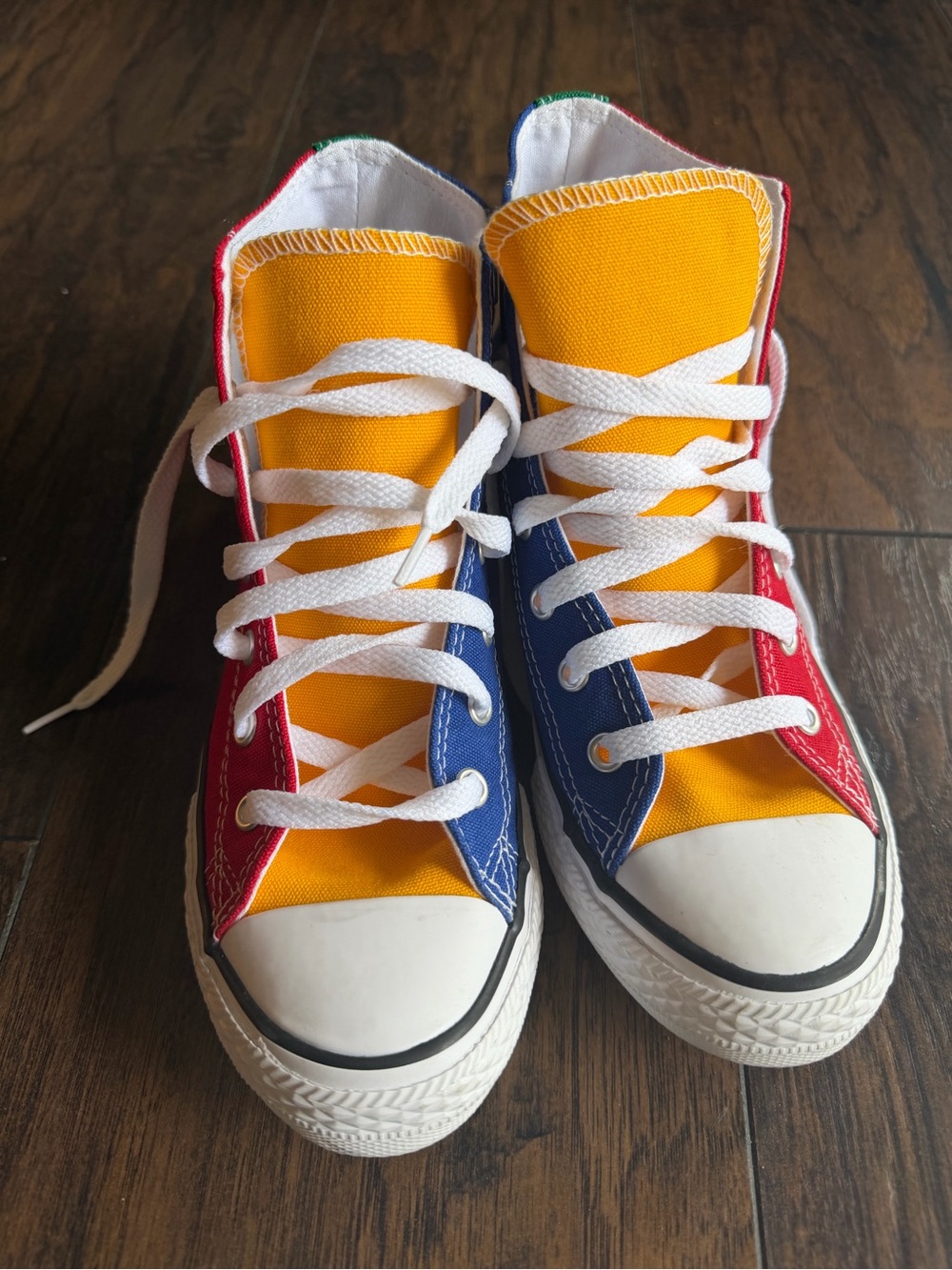 Never Worn Kids High-Top Canvas Converse Sneakers in Yellow, Red & Blue size 3